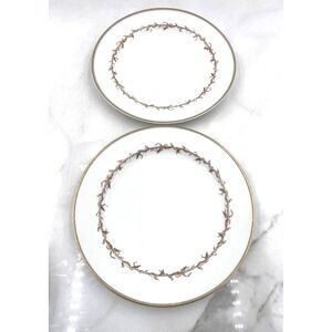 Haviland Limoges Dinner Plates France Gold Trim Golden Wheat Garland 9.75" Set 2